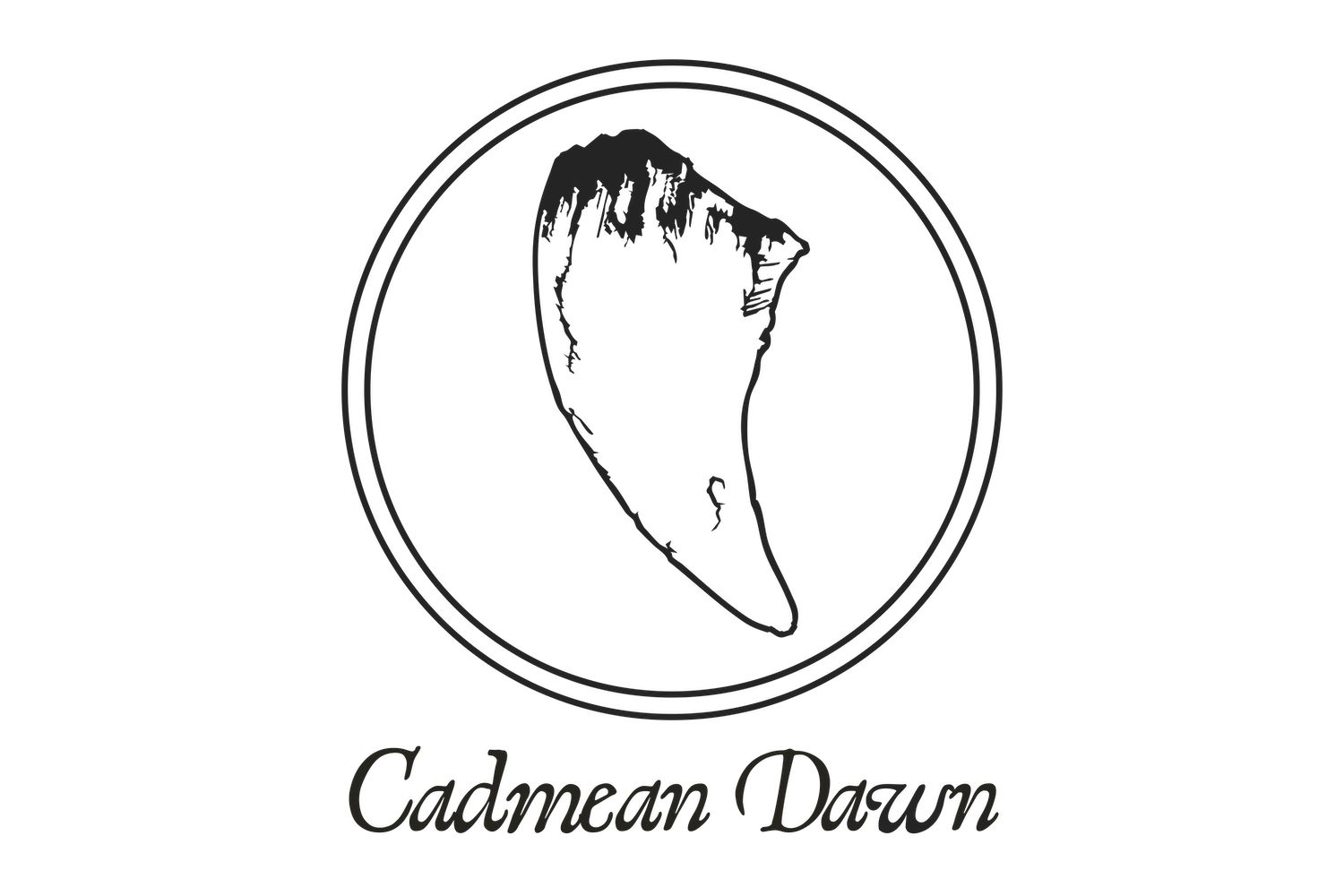 Logo with a stylized dragon tooth inside a circle and 'Cadmean Dawn' text below on a white background